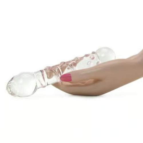 Star Double Headed With Dots And Spiral Ribbed Glass Dildo