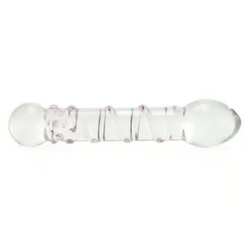 Star Double Headed With Dots And Spiral Ribbed Glass Dildo